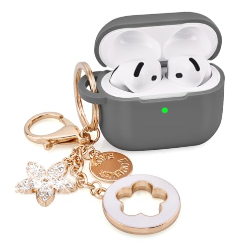 Image of Case Compatible for Apple Airpods 4 - VISOOM Airpods 4 Cases 2024 Cover Women Anti-Drop Silicone iPods 4 Earbuds Wireless Accessorie Charging Cases Girl Bling Keychain for Airpod iPods 4th Generation