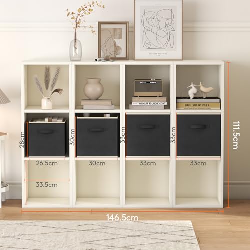 Lifewit 16 Stück Aufbewahrungsbox aus Stoff, Faltbar Aufbewahrungswürfel Kallax Boxen Aufbewahrung aus Vliesstoff mit Griff für Würfelregal Kallax Boxen Regal Einsatz, 26,5 X 26,5 X 28 Cm, Schwarz