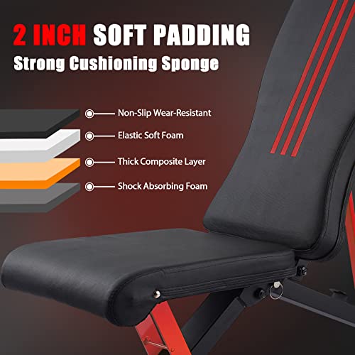 Adjustable Weight Bench, Foldable Workout Bench For Home Gym, 700 Lbs Weight Capacity, Fast Folding Strength Training Bench, Incline Decline Bench Press For Full Body, Red #TOP6