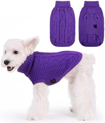 Norbi Dog Sweater for Small Medium Dogs, Warm Cable Knit Turtleneck Pullover, Cold Weather Dog Clothes & Cat Sweater - Cozy Winter Knitwear for Puppies, Kittens, Chihuahua, French Bulldog