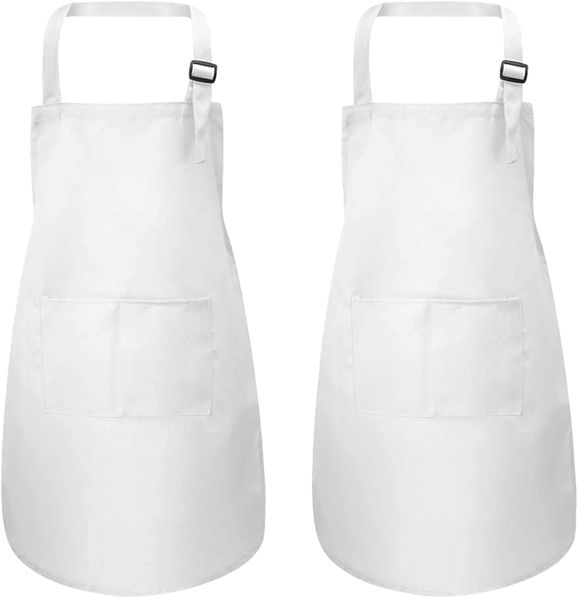 NiceLand Delantal para Niños, Juego de 2 Delantales de Cocina Ajustables Blancos Con 2 Bolsillos para Hornear y Pintura (4-13 Años), Einheitsgröße (62 x 45)