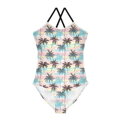 JUNZAN Tropical Pink Green Girls 1 Piecing Swimsuit Kids Bathing Suits Swimming Suits