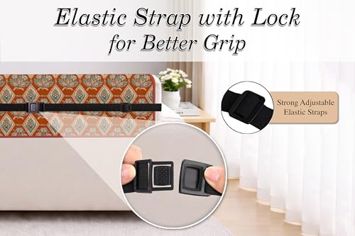 Image of Cloth Fusion 300 GSM Quilted Jaipuri Theme Printed 4 Seater Sofa Cover Mat-Style Fully Covered with Armrest Pockets, Adjustable Straps & Lock Fit (220 cm Seat Run, Diamond Trellis)