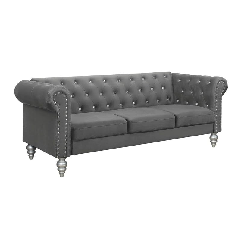 Image of Jabarion Classic Tuxedo Design Sofa | Loveseat with Armrest, Removable Cushions and Wood Legs - Grey Living Room Sofa