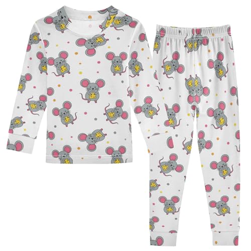 Pajama Sets Long Sleeve Cute Mouse Pattern Print Soft Comfy Sleepwear 2 Piece PJS 3-8T