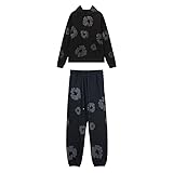 Sudiup Y2K Hip Hop Men's Hoodie Set Foam Printed Casual Retro Harajuku Set (Black 1,Medium)