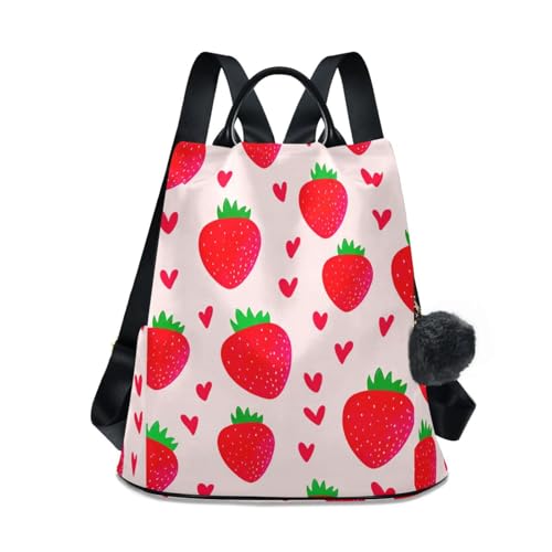 Sac à dos femme Red Strawberry Hearts idéal pour sorties urbaines et voyage