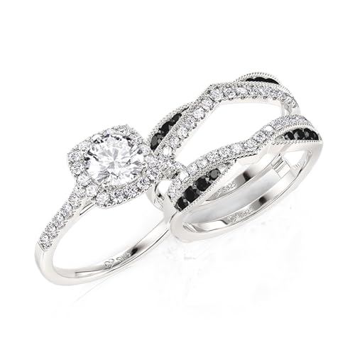 Jeulia 1.9CT Interchangeable Engagement Ring Set - Sterling Silver Black & White Bow Knot Design Wedding Bridal Ring with Gift Box