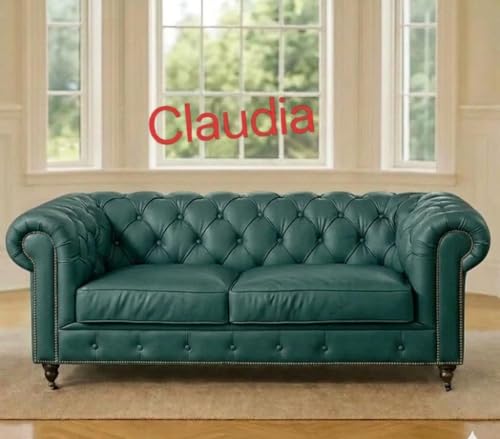 Image of Modern Classic Design Leatherette Luxury Chester Sofa Set with Button Tufted, Sofa for Living Room Home, Office, Hotel, Restaurant, banket Hall, and Lobby (Tel Green, 3+2+1=6 Seater Sofa)