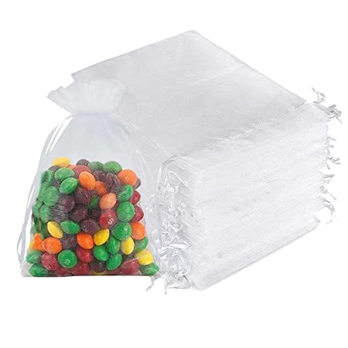 Organza Beutel mit Kordelzug 50 Stück 15×20 cm Geschenk Hochzeit Säckchen Organza Geschenk Schmuckbeutel Organza Schmuckbeutel Hochzeit Bonbonsbeutel für Hochzeit Oder Fest Party(Weiß)