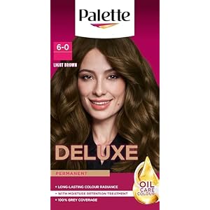 Palette Deluxe Creme Colouration 6-0 Light Brown Hair Dye, Permanent Hair Dye, Long-Lasting Hair Colouring with Moisture Retention Treatment and 100% Grey Coverage