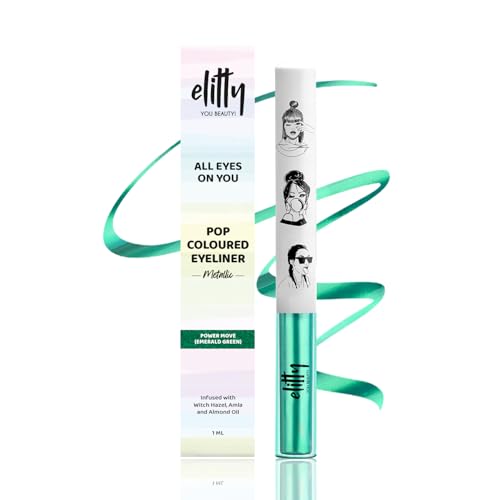 Image of Elitty Power Move | Emerald Green Coloured Intense Waterproof Liquid Eyeliner (Metallic Finished) | Lasts Upto 12hrs | Smudge Proof, Witch Hazel Infused, Quick Drying - 1ml