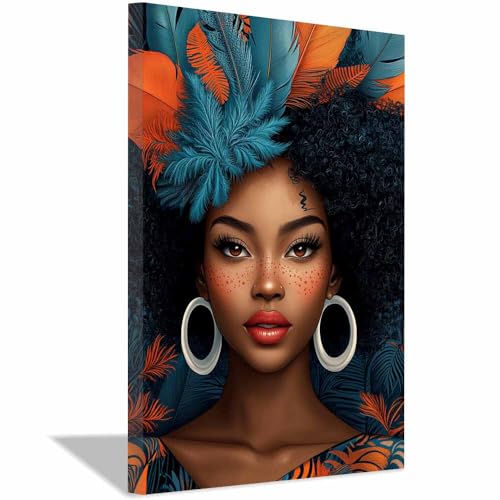Peinture tableaux chambre plumes vibrantes sur toile bleue encadrée