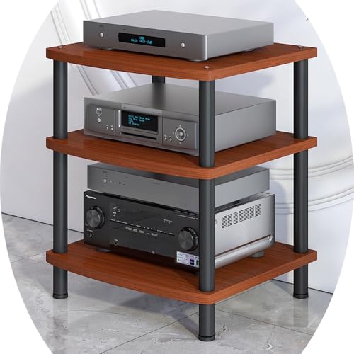 Étagère stéréo en teck à 3 niveaux : meuble audio réglable - 2