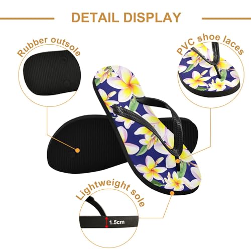 Plumeria Flower Blue Flip Flops for Beach Thong Sandals Anti-slip Lightweight Shower Shoes for Summer Outdoor Travel3