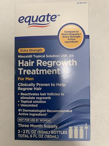 Equate Extra Strength Hair Regrowth Treatment for Men Minoxidil 5% Unscented 3 Month Supply 6 fl oz (1)