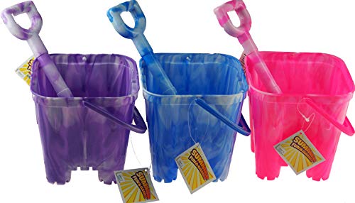 Palgrave Set Of 3 Small Marble Sand Castle Bucket And Spade - Pink Blue Lilac
