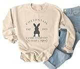 Ykomow Happy Easter Sweatshirt Women Long Sleeve Cute Bunny Rabbit Graphic Tees Pullover (XL, A-Cream)