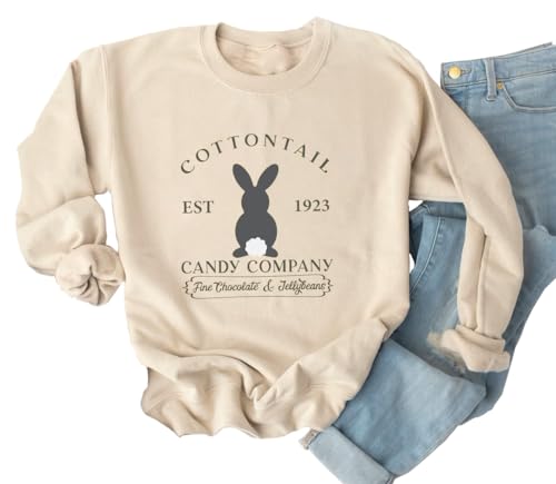 Ykomow Happy Easter Sweatshirt Women Long Sleeve Cute Bunny Rabbit Graphic Tees Pullover (M A-Cream)