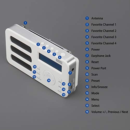 Draagbare radio met DAB+/DAB/FM RDS- August MB225 - functie 40 voorinstellingen digitale radio wekker stereo/mono digitale radio met slaaptimer dubbel alarm snooze en oplaadbare batterij audio-aansluiting - Image 5