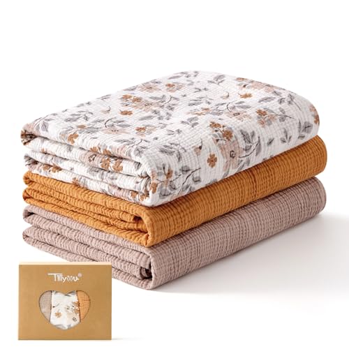 TILLYOU 3er Set Musselintücher Baby Pucktuch 75x100 cm Musselin...