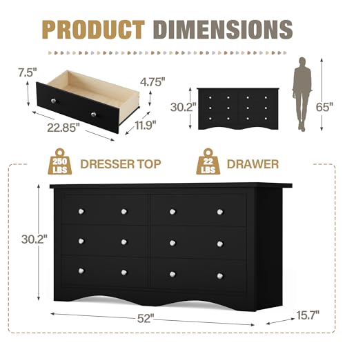 image for YESHOMY Dresser for Bedroom with 6 Drawers, Modern Chest of Drawers, W