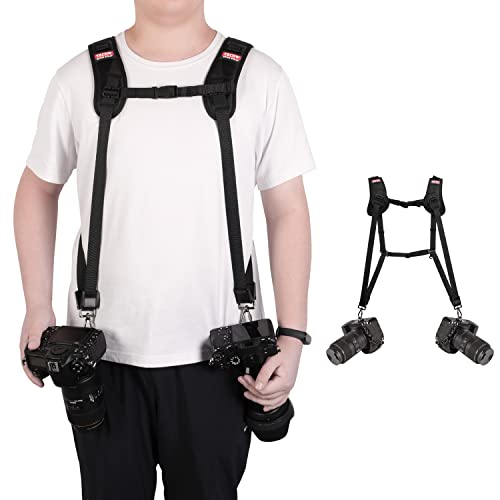 TECDW correa de cámara de doble hombro correa de cámara ajustable de liberación rápida correa de arnés de cámara con correa de seguridad para cámara DSLR SLR Cover