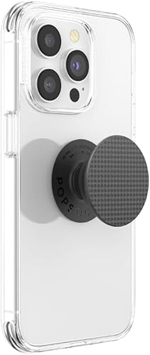 Vista 103 de PopGrip de PopSockets: Agarre y soporte para teléfono, plegable, parte superior intercambiable, blanco sobre negro