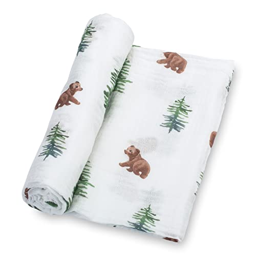 Image of LollyBanks Swaddle Blanket, 100% Cotton Muslin Swaddle Blankets for Boys and Girls, Large 47 x 47 Inches Newborn Swaddle Receiving Blanket, Breathable Baby Blanket, Registry (Baby Bear Cub Theme)