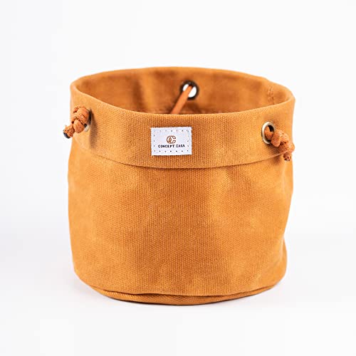 Concept Casa - Waxed Canvas Handmade Hanging Planter For Indoor/Outdoor Plants, Hanging Basket 6” X 5” Plant Holder (Dijon Yellow) #TOP7