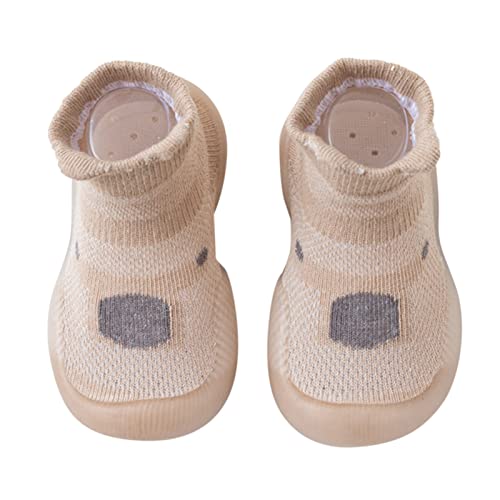 Baby Toddler Sock Shoes Animal Rubber Sole Indoor Slipper Infant Cotton Shoes First Walking (Khaki, 6-12 Months)