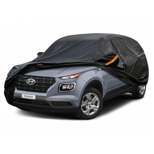 Kayme SUV Car Cover Fit for Hyundai Venue (2020-2025) Automobiles All Weather Waterproof, Outdoor Cover Sun Rain Protection, with Lock and Zipper Door.Black black Custom Fit Hyundai Venue