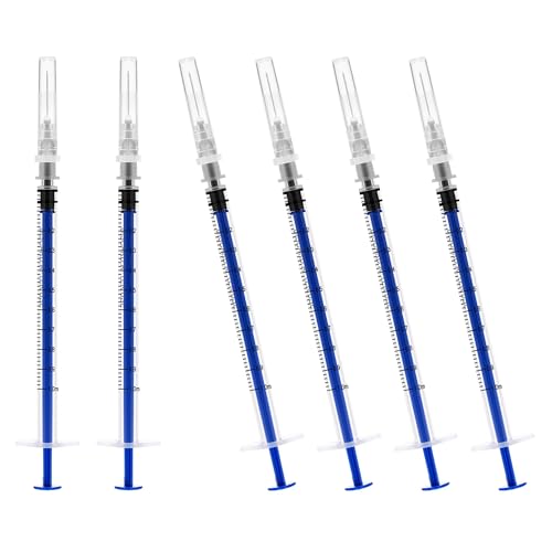 Jeringa de plástico azul de 1 ml con accesorios de 27 g, suministros de laboratorio para la distribución de líquidos, embalaje sellado individual (20)