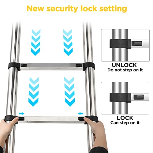 Telescoping Ladder, Qmoto 12.5 Ft Folding Telescopic Ladder With Locking Mechanism, Heavy Duty 330 Lbs Load, Multi-Purpose Collapsible Ladder For Household Or Outdoor Work #TOP4