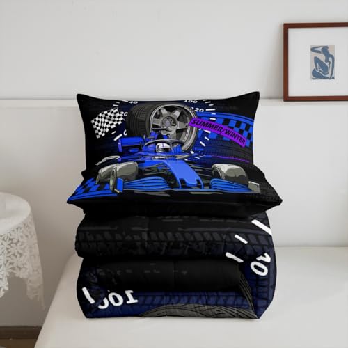Image of Feelyou Kids Racing Car Duvet Insert Queen Size, Extreme Sports Comforter Set Boys Girls Karting Road Bedding Set Teens Bedroom Decor Microfiber Bed Set