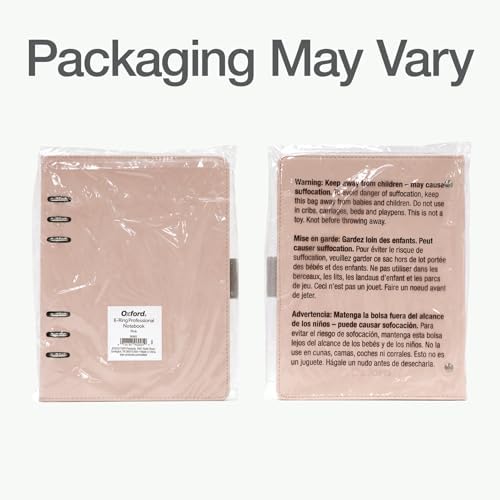 Oxford 6 halkalı profesyonel not defteri, 17,8 x 22,9 cm, doldurulabilir not defteri, fildişi renkli kağıt, 100 yaprak, pembe suni deri kılıf (90005) - Görsel 7