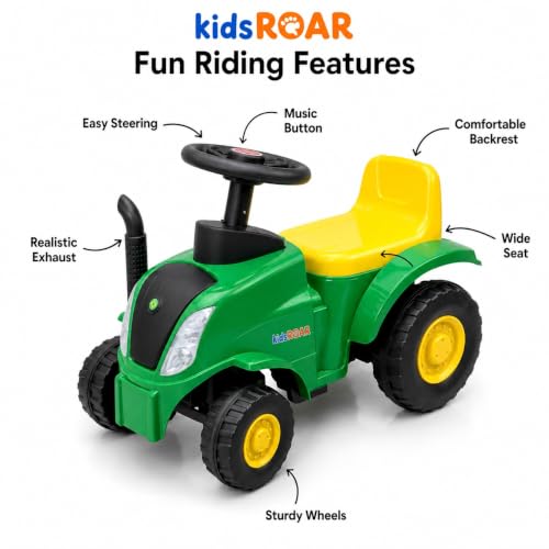 Image of kidsROAR Push Ride On Car for Kids 1-5 Years | Baby Push Car with Music, 3D Lights & Backrest | Premium Ride On Toy Supports Up to 35kg (Tractor, Green)