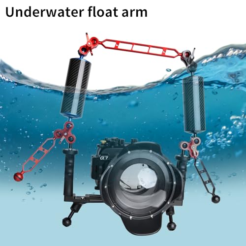Image of Blue 10 inch Carbon Fiber Underwater Float Arm (2-Pack) - Ultralight Dual 1 inch Ball Buoyancy System for Diving Tray Video Lights & Strobes