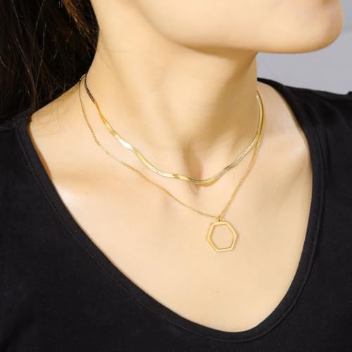 Collier hexagonal double chaîne en acier pour sublimer vos tenues de soirée - 5