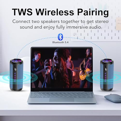 Image of Portable Bluetooth Speaker, Bluetooth 5.4 Speaker,30W Dual Speaker with LED Display, Deep Bass, 30H Playtime, Colorful RGB Lights, IPX7 Waterproof,TWS pairing for Outdoor /Home /Party /Travel,Gift Ideas