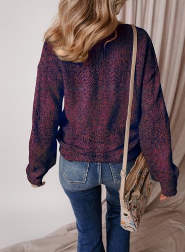 Image of SHEWIN Women's Sweaters Casual Long Sleeve V Neck Crewneck Lightweight Crochet Pullover Sweater Tops