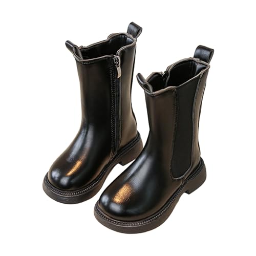 Girls Mid Calf Boots Side Zipper Knee High Boots Fall Winter Fashion Faux Leather Water Resistant Riding Shoes