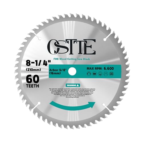 Image of 8-1 /4 Inch 60T Circular Saw Blade, 5 /8 inch Arbor | ATB Teeth for Smooth Wood Crosscuts, Carbide Tipped, Clean Cuts in Hardwood, Softwood, MDF & Plywood