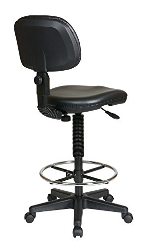 Office Star Sculptured Vinyl Seat and Back Pneumatic Drafting Chair with Adjustable Chrome Foot ring, Black - Thumbnail 2