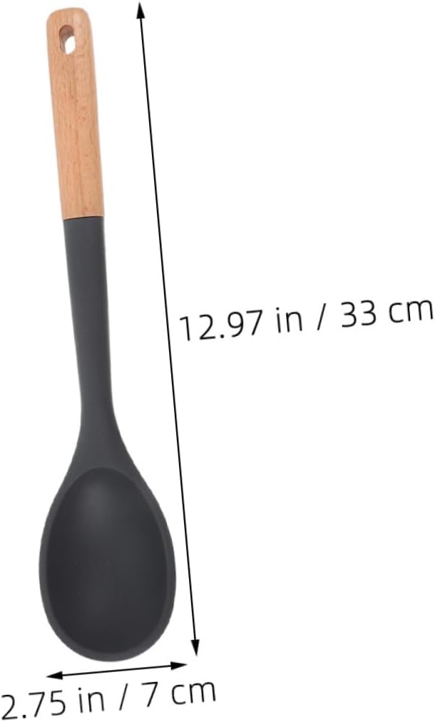 2pcs Cute Slotted Spoon Large Multifunctional Cooking Spoon Silicone Spatula Wooden Handle Nonstick Heatproof for Basting Serving Stirring