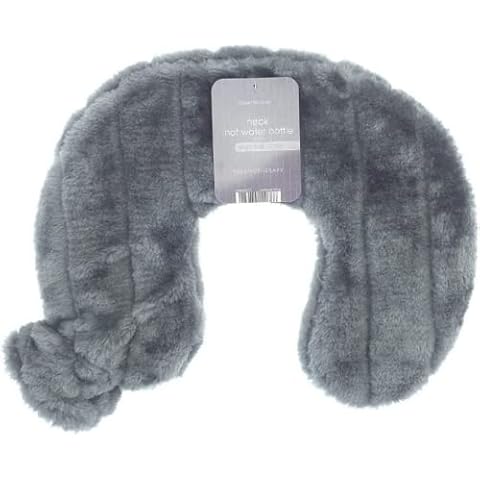 B4E U-Shaped Neck and Shoulder Hot Water Bottle with Luxury Faux Fur Cover | Ease and Relax Muscle Pain | Made Out of Premium Natural Rubber to Provide Instant Comfortable Heat (Dark Grey) Cover