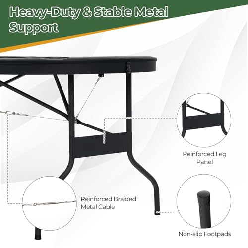 GYMAX 8 Players Poker Table, 182cm/72 Inches Foldable Texas Holdem Poker Table with Padded Rail, Metal Cup Holders and Felt Surface, Portable Card Game Table for Home Game Room, Fully Assembled