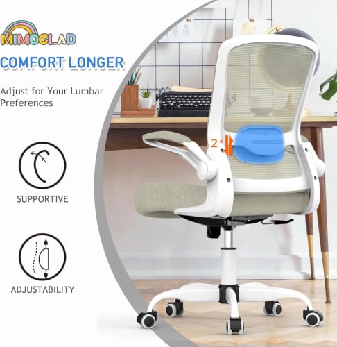 Image of Mimoglad Home Office Chair, High Back Desk Chair, Ergonomic Mesh Computer Chair with Adjustable Lumbar Support and Thickened Seat Cushion (Modern, White and Beige Two-Tone)