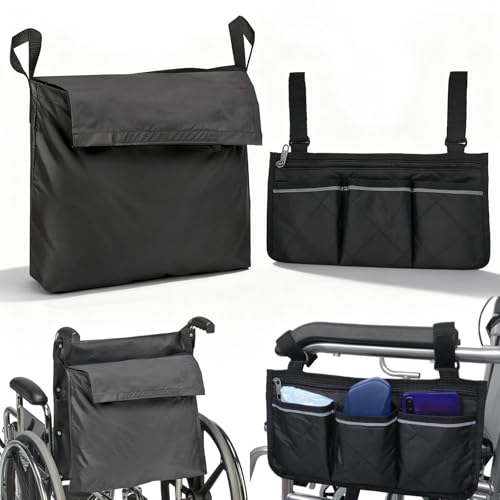 2 pezzi borsa posteriore per sedia a rotelle laterale, impermeabile per deambulatore, multifunzionale e sicuro, accessorio per braccioli, sedie a rotelle e dispositivi di deambulazione (nero)