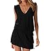 LAPAYA Women's Swim Beach Dress Deep V Neck Open-Back Beach Cover up Beach Skirt, Black, 2-6